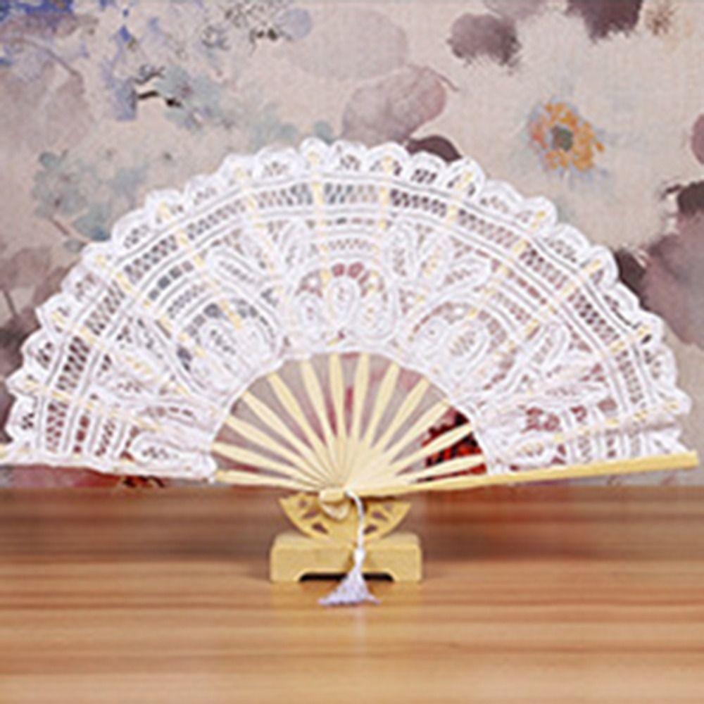 European Style Vintage Lace Hand Fan Hand Held Dance Fan Embroidered Folding Fan Wedding