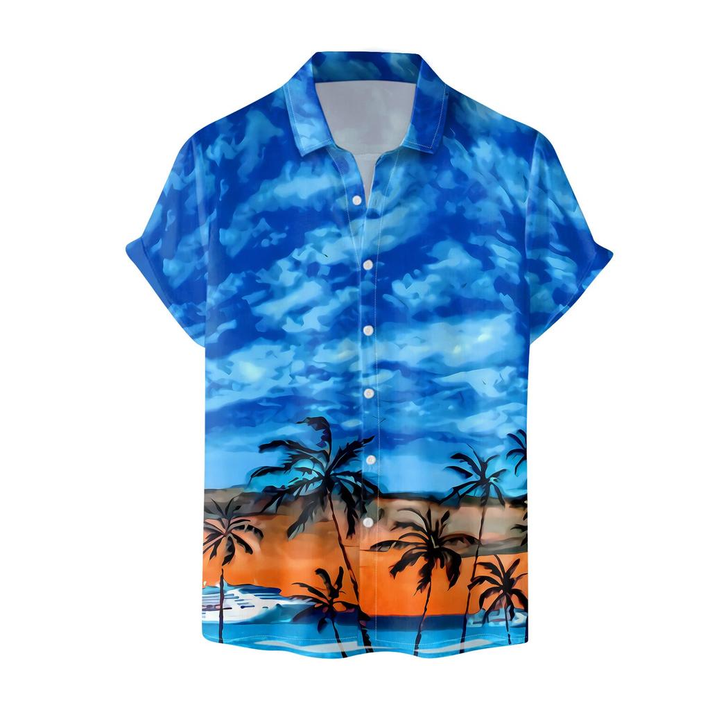 Hawaiian Shirt For Men Casual Fashion Summer Short Sleeve Buttons Printed T Shirt Top