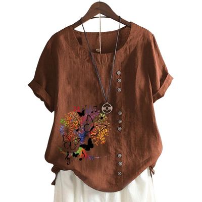 Классический женский топ с круглым вырезом, 11 яркими принтами и пуговицами