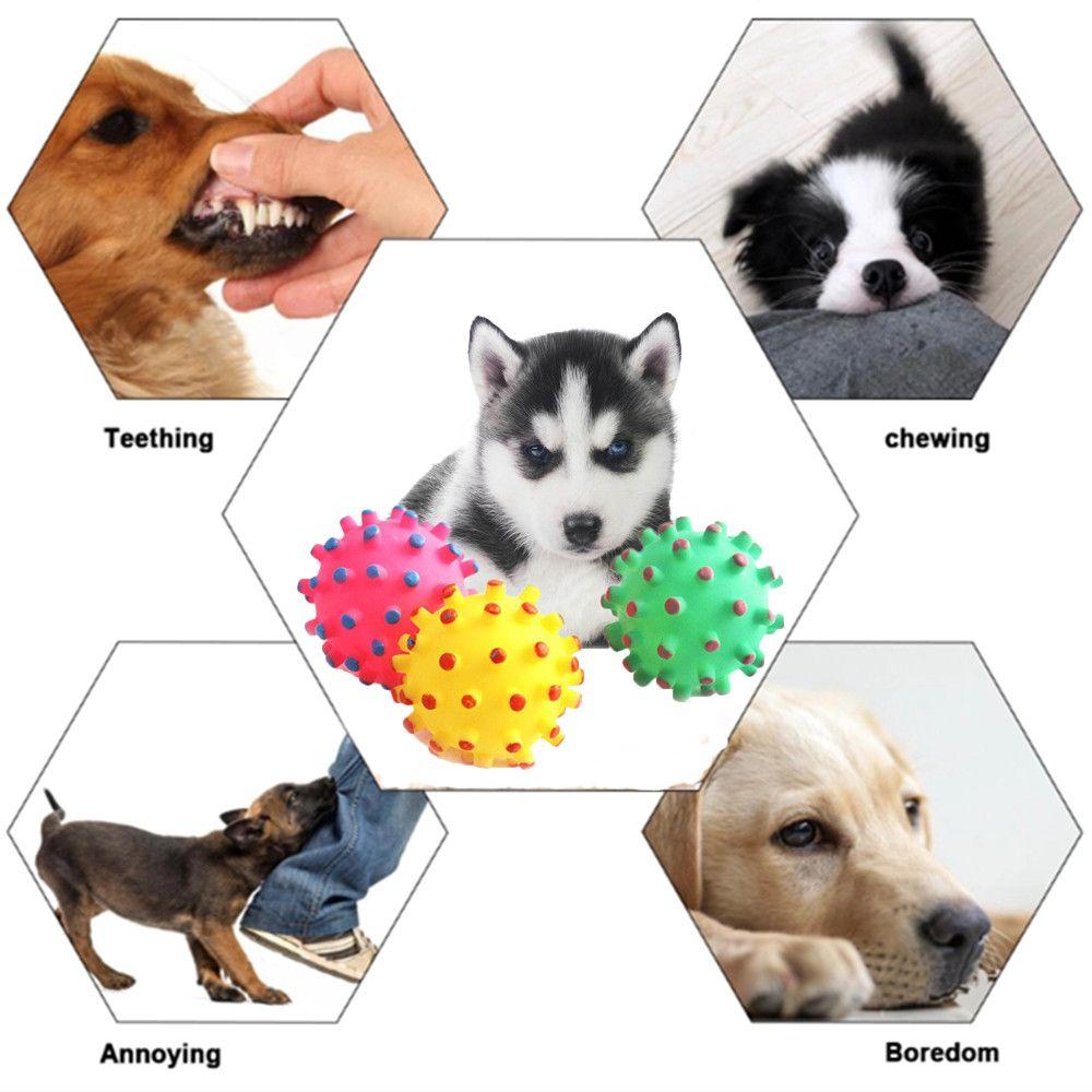 Color Interactive Play Teeth Cleaning Crazy Soft Rubber Dog Chew Ball Squeaky Sound Funny Pet Toys