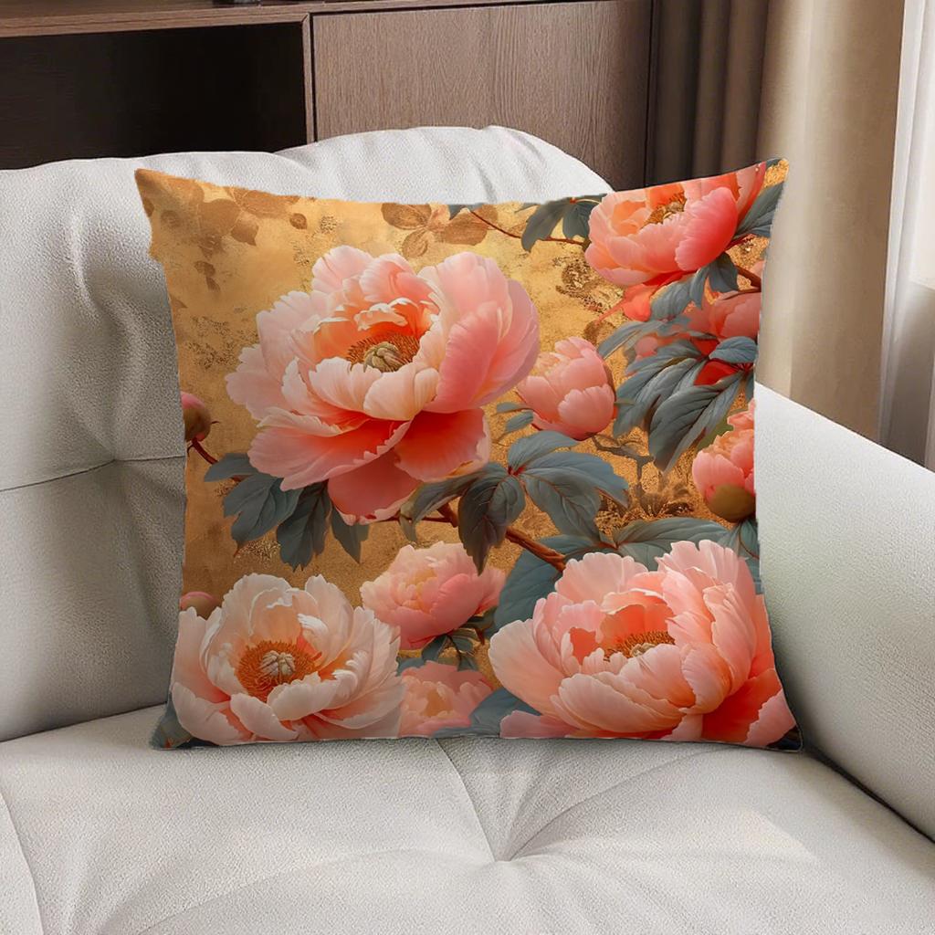 Double-Sided Detachable Cover Wealthy Peony Flower Pillow Living Room Sofa Car Bed Head Square Throw Pillow Case Chinese Style