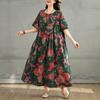 Dimanaf 2025 Plus Size Summer Dress Women Casual Vintage Long Dress Floral Printing Loose Shirt Dress Maxi