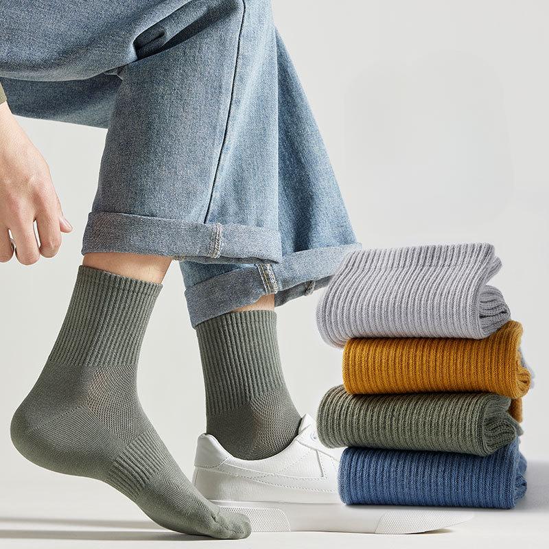 Men's Spring and Summer Thin Business All-season Mid-top Mesh Cotton Socks, Pure Cotton Breathable Men's Business Solid Color Spring and Autumn Style