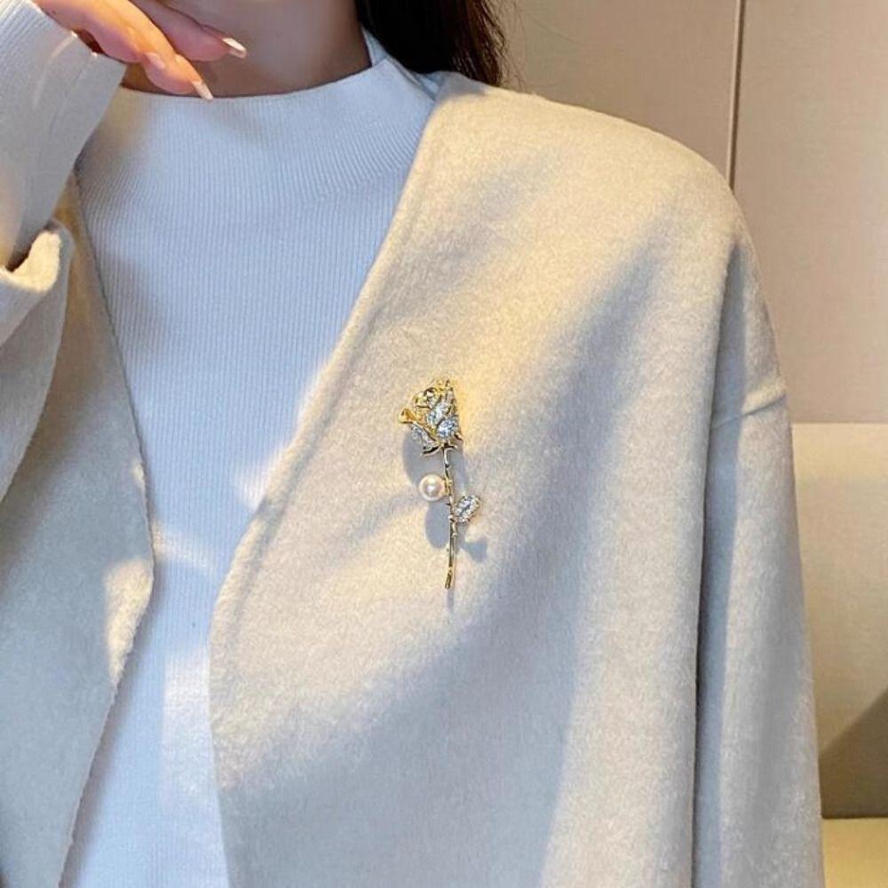 Chinese Style Rose Flower Brooch Elegant Suit Collar Pin Luxury Sense Brooch  Cheongsam Accessories