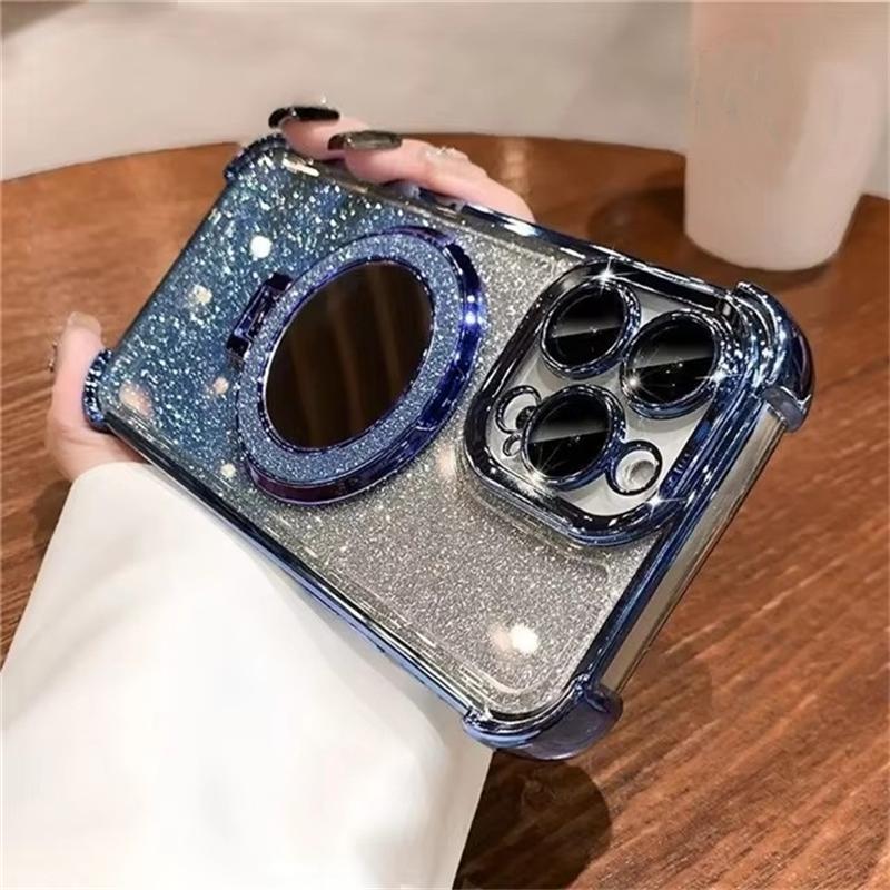 Для iPhone 16 Pro Max Роскошный чехол с рамкой для вспышки и зеркалом, держателем для телефона, защитный чехол для iPhone 11 12 13 14 15 16 Plus