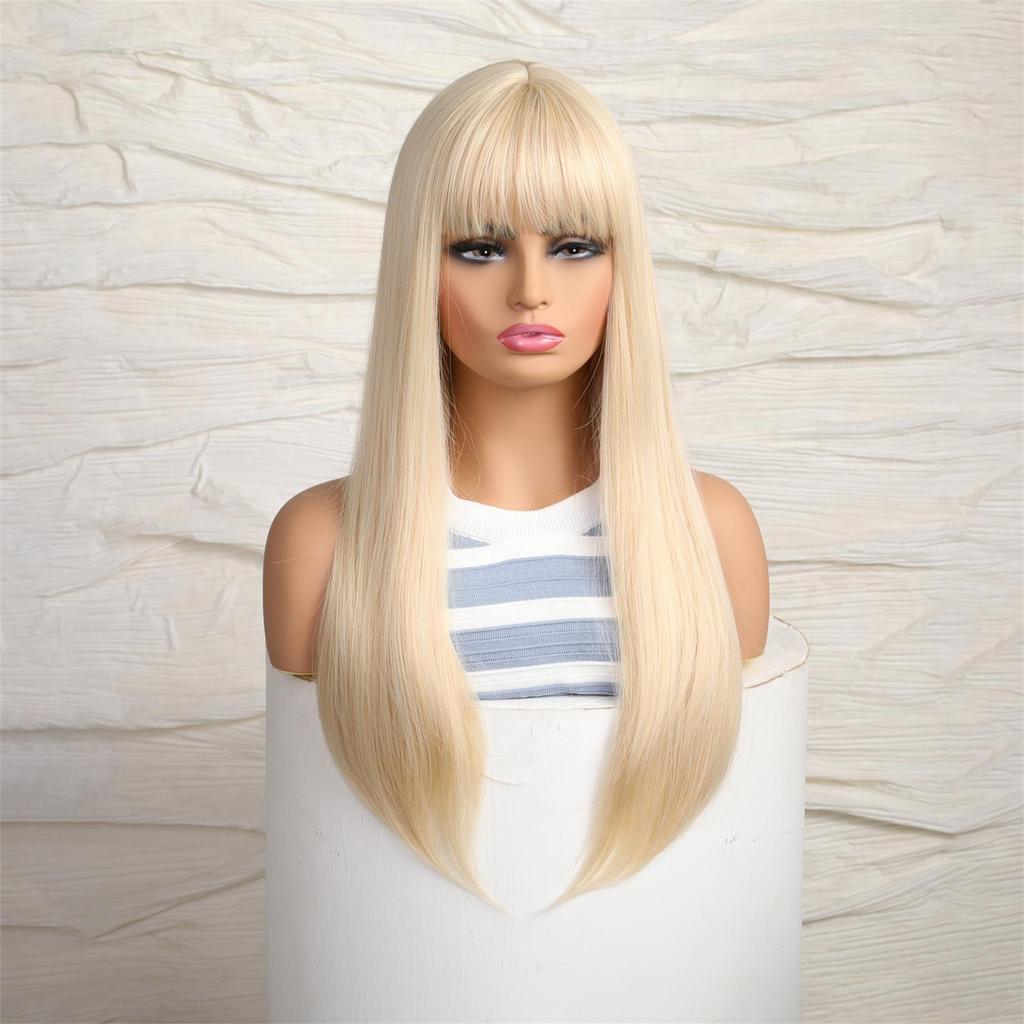 ALAN EATON Long Synthetic Fashion Wig for Women Blonde Platinum Hair Wigs Heat Resistant Fiber Wigs Full Hair Wigs