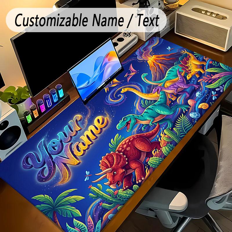 Dinosaur Theme Personalized Mouse Pad Custom Name Text Non Slip Desk Pad For Laptop Office Desktop