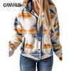 Autumn and Winter Women's Jacket Clashing Plush Geometric Patterns Cozy Casual Coat