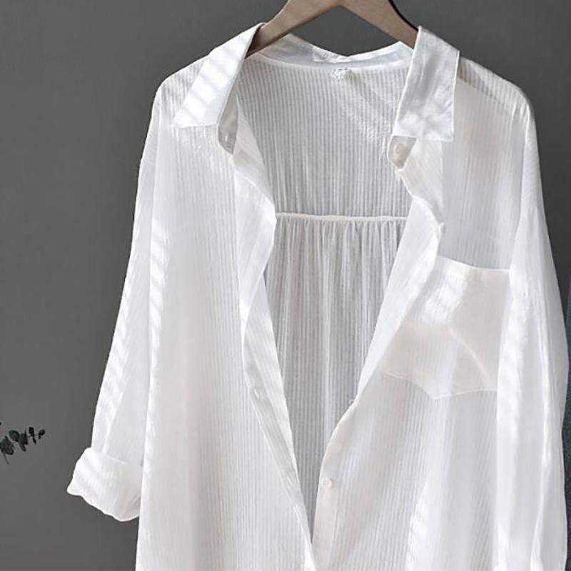 Женская белая блузка солнцезащитная одежда летняя рубашка средней длины повседневный топ свободный кардиган тонкое пальто новая мода