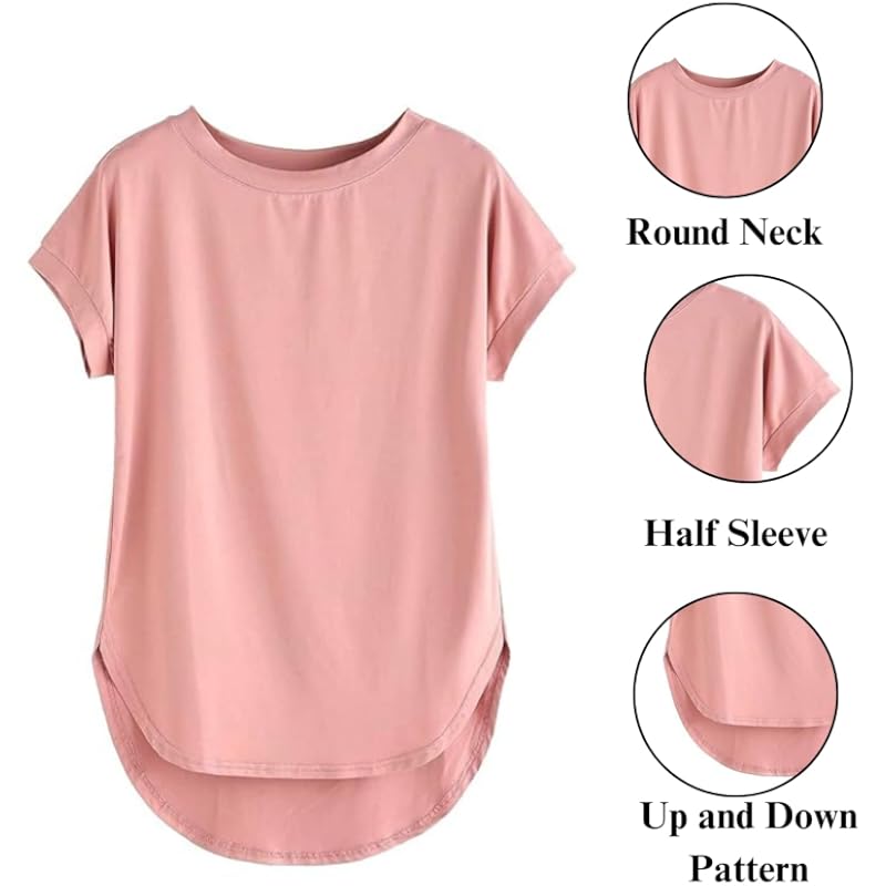 Fabricorn Women's Dust Rose Solid Regular Fit Short Sleeve Casual T-Shirt, Small Size