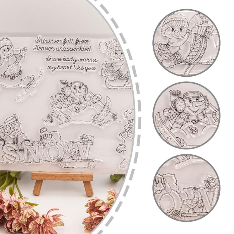 Christmas Snowman Clear Stamps for Christmas Card Making, Scrapbooking Decorative Stampers Background Silicone Stamps