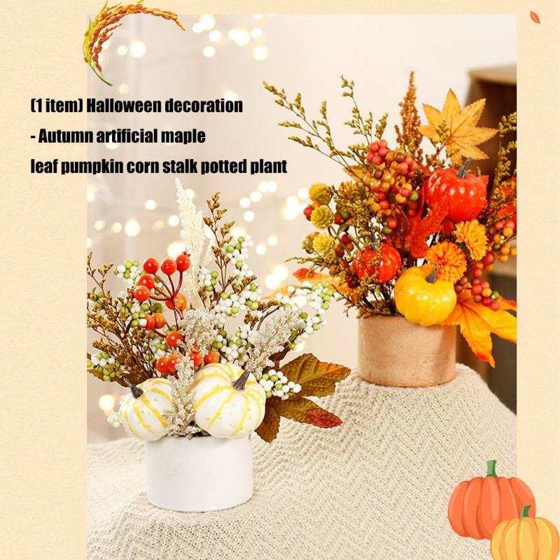 Artificial Maple Leaf Pumpkins Wheat Stalks Tabletop Planter Home Office Decoration Seasonal Display Ornament