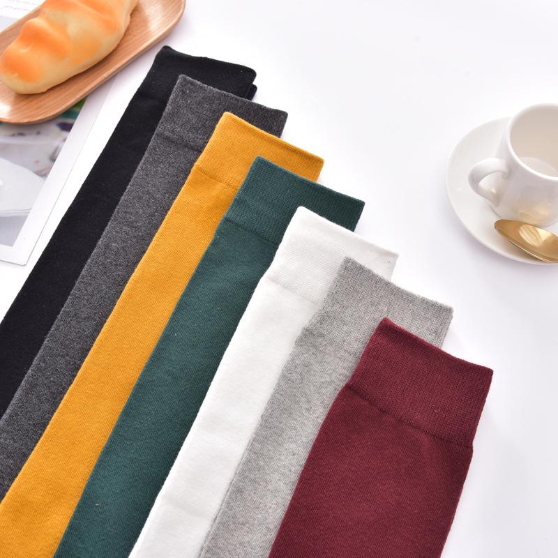 Хлопковые весенне-осенние женские гольфы однотонного цвета, женские школьные носки для вечеринок, уличных танцев, зимние теплые гольфы для женщин