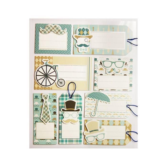 8 Gift Sticker Labels - Retro Blue - Glitter