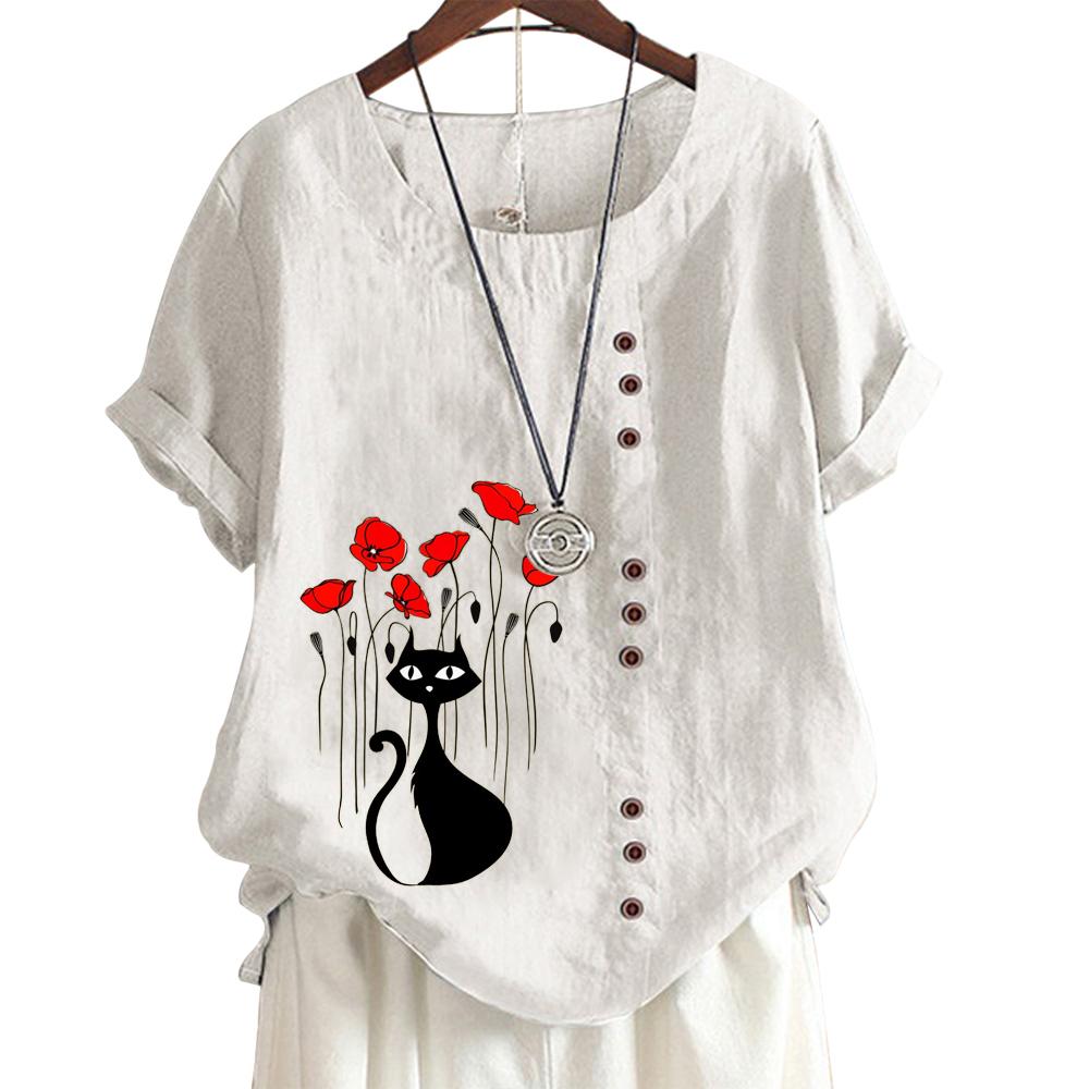 Женская хлопковая повседневная футболка с 7 милыми рисунками животных, круглым вырезом, короткими рукавами, S-5XL