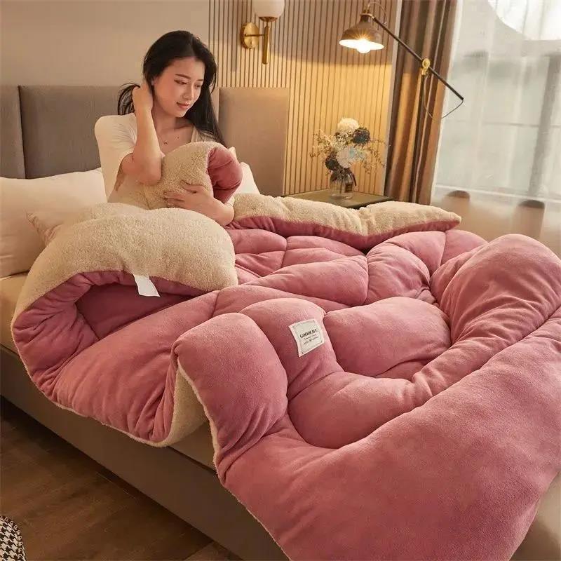 Winter Thickened Lamb Wool Quilt Double-Sided Fleece Warm Quilt Student Dormitory Single Double Bed Household Bedding