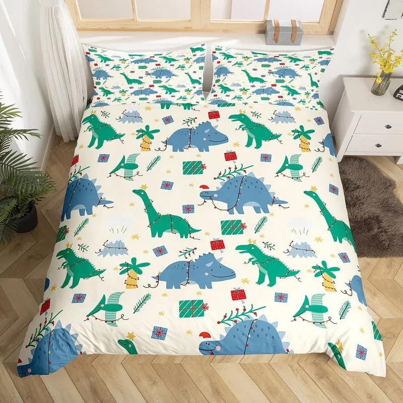 Cartoon Dinosaur Duvet Cover Cute Animal Bedding Set Microfiber Jungle Dino Christmas Theme Quilt Cover Single Double King Size