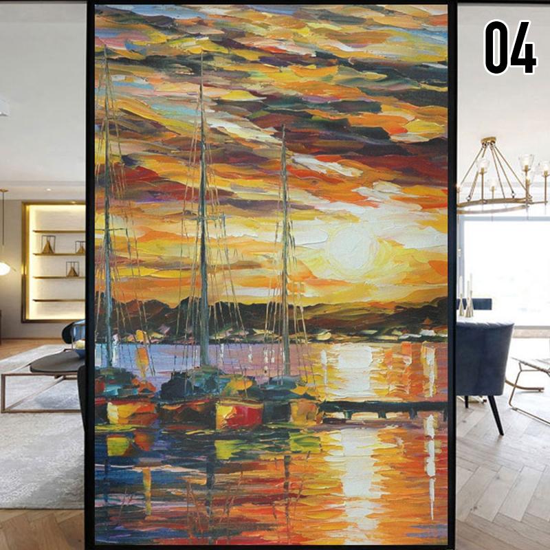 Европейский стиль Ретро конфиденциальность оконная пленка пейзаж масляная живопись красочные витражные наклейки статическая липкая стеклянная пленка