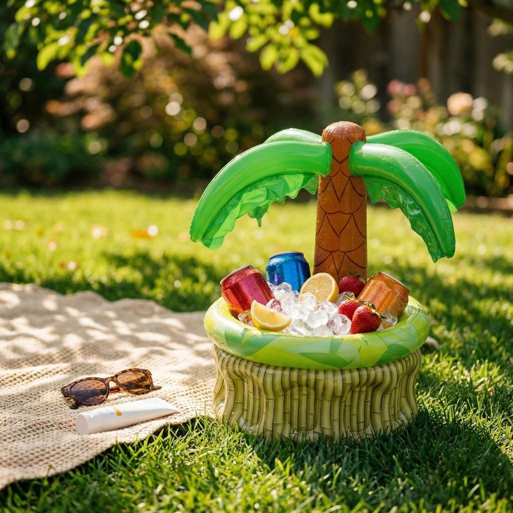 Inflatable Tree Cooler, Hawaiian Luau Party Drink Holder, Floating Pool Beverage Bucket For Summer Beach, Pool Party & BBQ