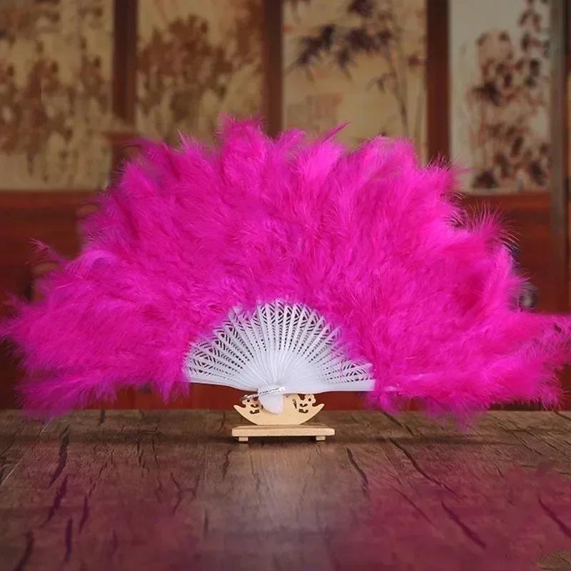 1pcs Soft Fluffy Lady Burlesque Wedding Hand Fancy Dress Costume Dance Feather Fan Chinese Fan Folding Fan