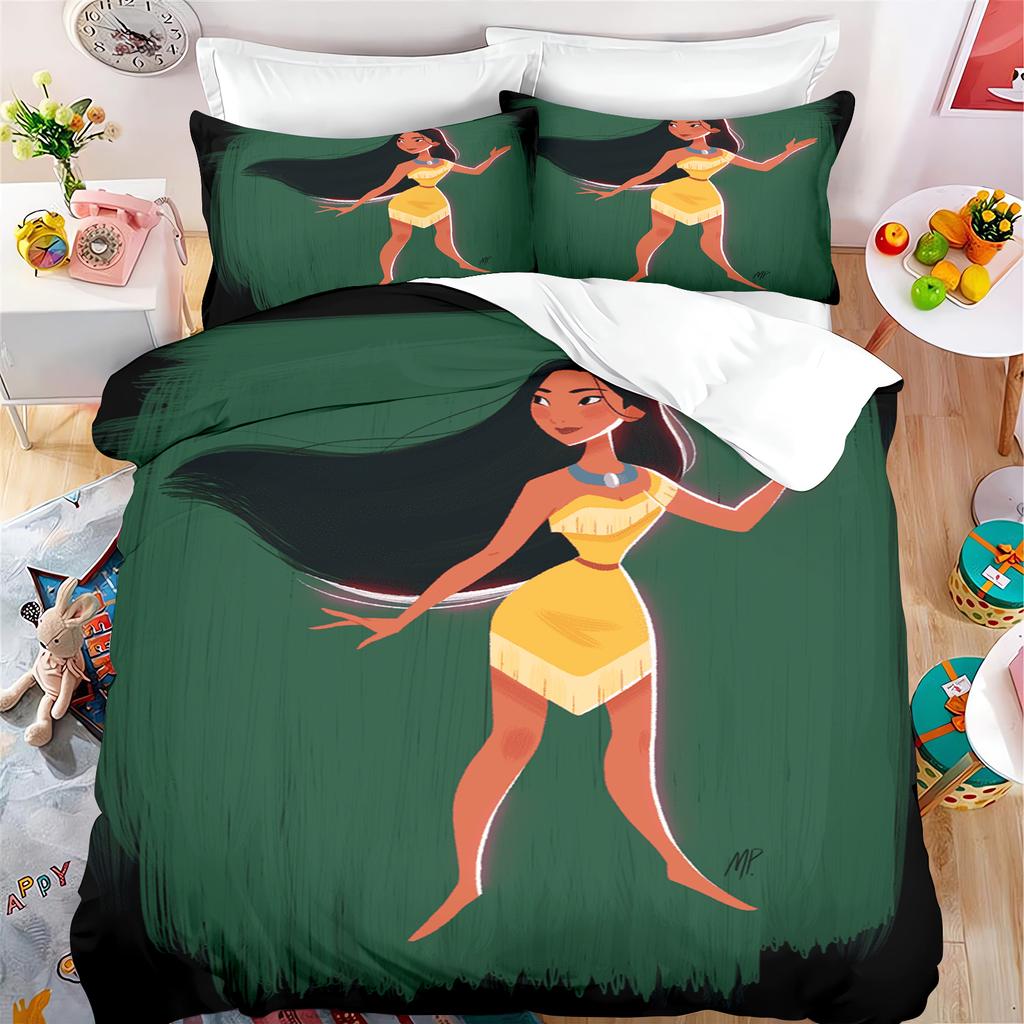 Pocahontas Fairytale Princess Cute Printed Bedding, Anime Cartoon Quilt Cover,  Polyester, Skin Friendly, Breathable