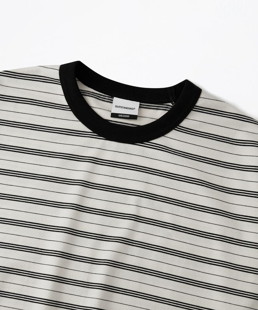 OUTSTANDING Stripe Half Sleeve Tee_Ivory/Black