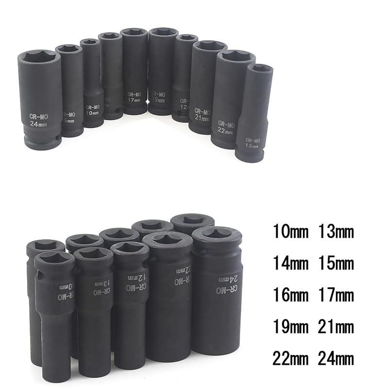 Hooha 1/2 12,7 мм глубокая головка набор из 10 предметов пневматическая ударная трещотка 10 мм 12 мм 13 мм 14 мм 15 мм 17 мм 19 мм 21 мм 22 мм 24 мм набор шестигранных головок угол привода 1/2 дюйма