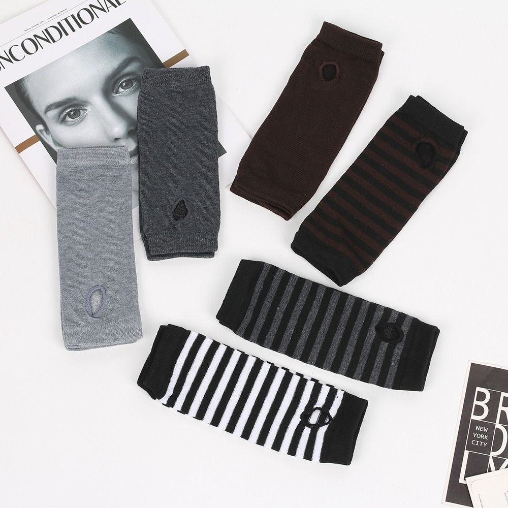 Cartoon Cosplay Party Stripes Mittens Elasticity Gloves Half Finger Knitted Fingerless Gloves