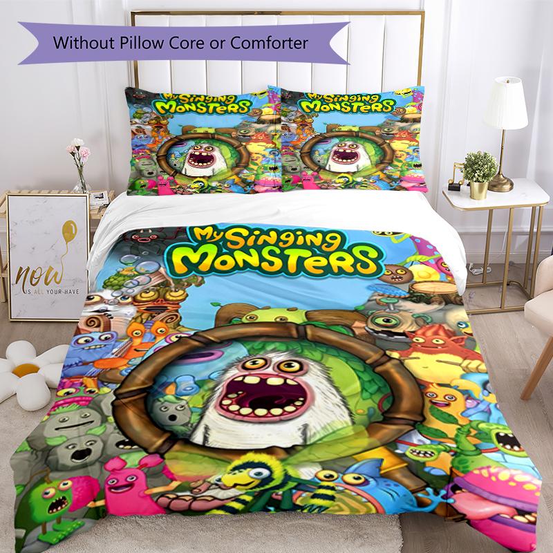 3pcs My Singing Monsters1 pattern bedding set duvet cover set includes duvet cover &pillowcases, perfect all season bedroom decoration & gift
