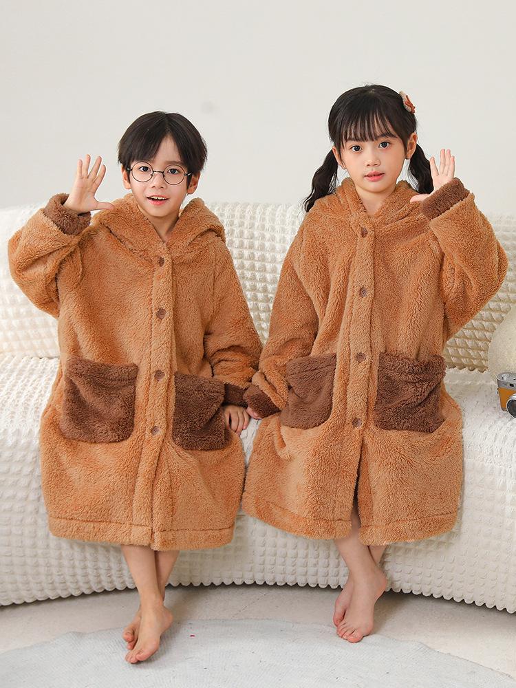 Детская плотная пижама-халат из кораллового флиса с капибарой - Осенне-зимний длинный халат для мальчиков, девочек и малышей