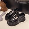 Кожаные туфли на толстой подошве, увеличивающие рост, со стразами, женские, весенние, новые, маленькие кожаные туфли, туфли-лодочки