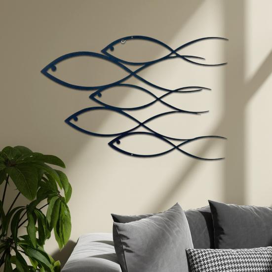 Металлический настенный декор, линейное искусство, украшение в виде косяка рыб, минималистичное настенное искусство, морской орнамент для дома, гостиной, офиса, спальни