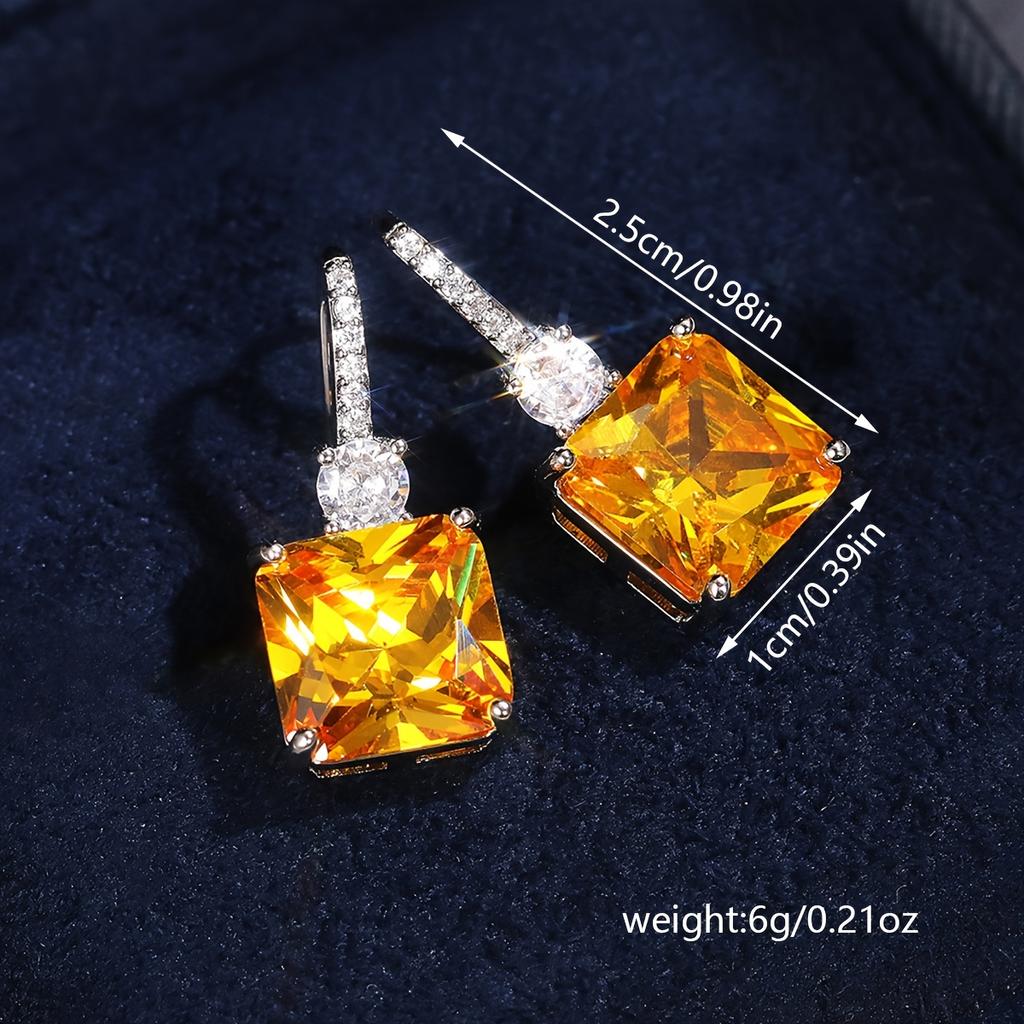 Изысканные висячие серьги-крючки с цитрином, искусственный желтый кристалл, циркон, украшения для ушей для женщин, свадебные аксессуары, подарок