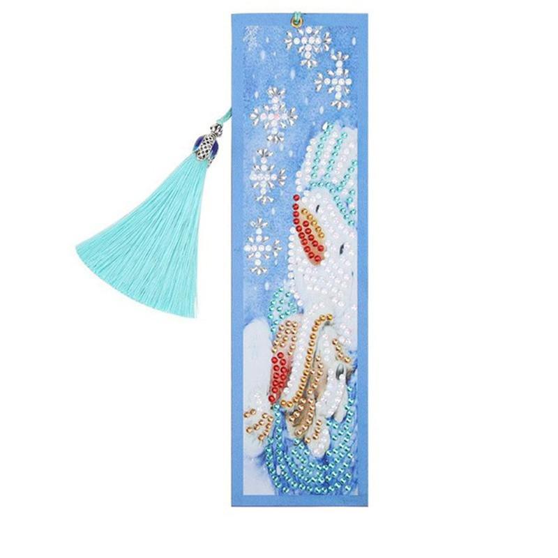 Cartoon Animal Flower 5D Diamond Painting Bookmark Kits DIY Mosaic Gift Special Shaped Diamond Tassel Leather Bookmark