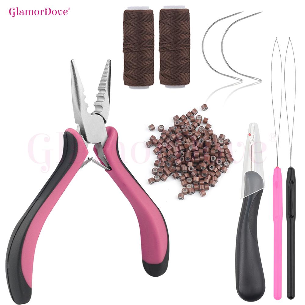 GlamorDove Hair Extension Kit – 3 Hole Pliers, C-Shaped Hooks, Loop Tools, Seam Ripper & 200pcs 4.0 Micro Beads