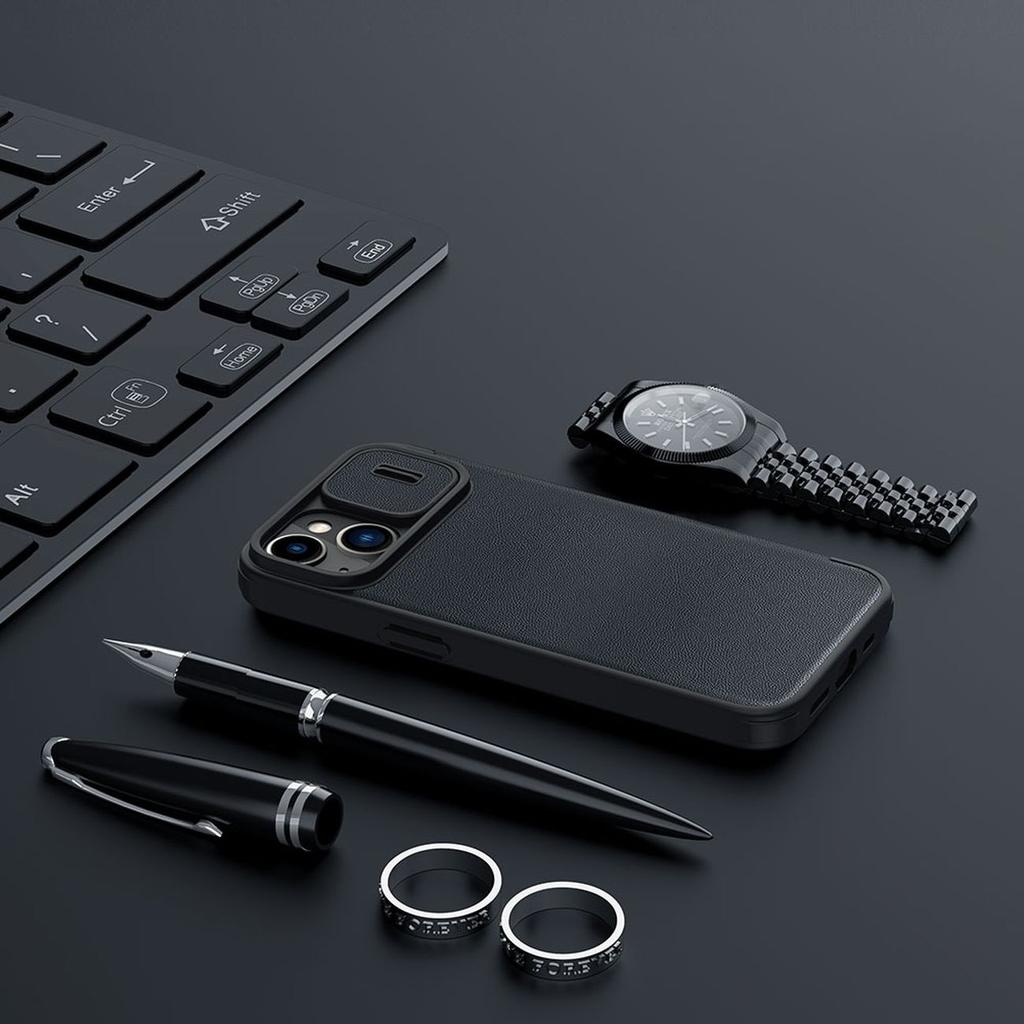 Nillkin Leather Pro Flip Case for iPhone 14 Plus - Black Camera Guard Cover