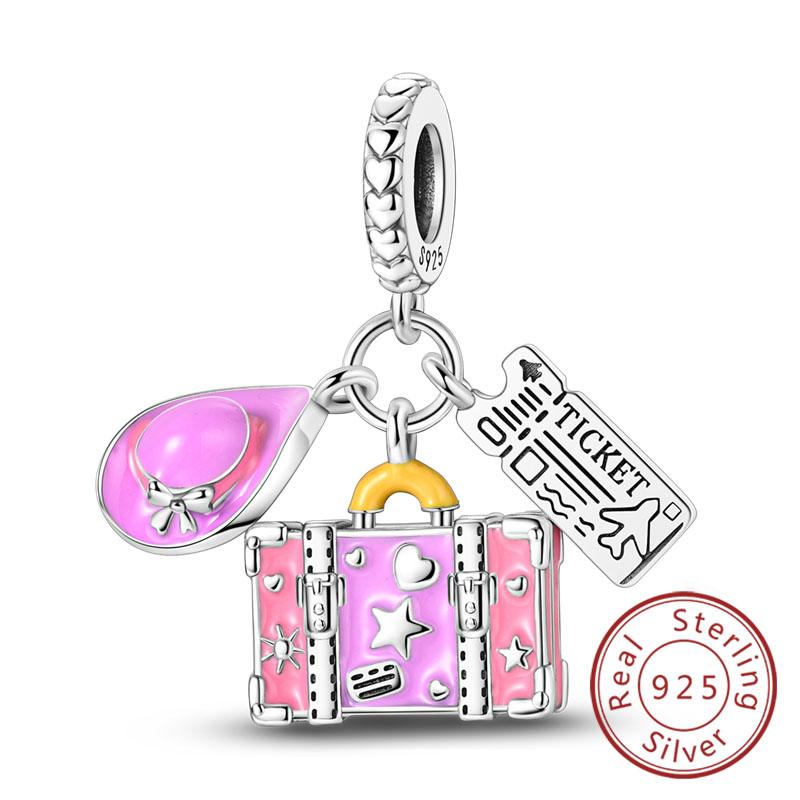 New 925 Silver Charm Airplane Camera Suitcase Love Travel Life DIY Beads Fit Original Charms Bracelet Jewelry