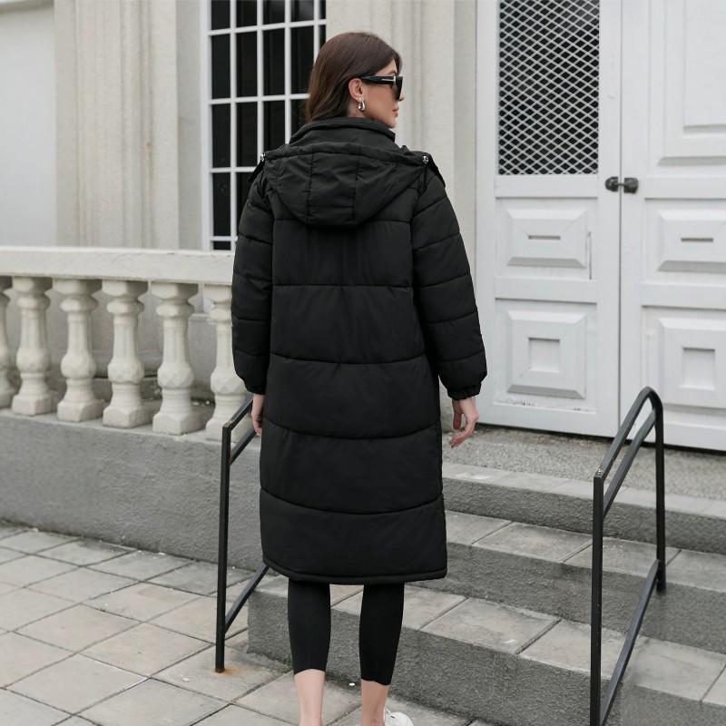 Womens Long Winter Puffer Coat Hooded Zip Up Loose Fit Warm Cotton Jacket