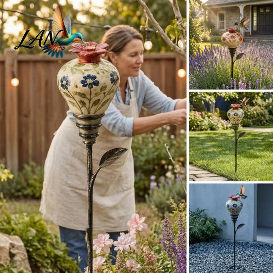 Birding Enthusiasts Supplies Hummingbird Feeder Garden Stake, Vintage Ceramic Feeder, Flower Feeding Port, Colorful Shaped Nectar for Outdoor Backyard