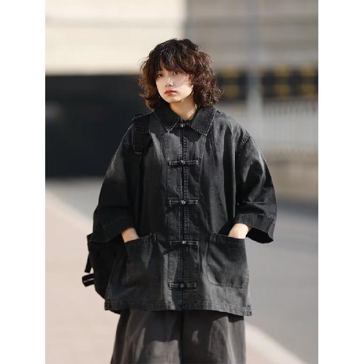 Summer New Chinese Style Vintage Denim Jacket For Men And Women, Loose Retro Button Washed Denim Top