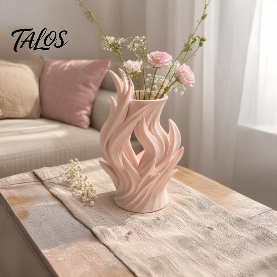 Unique Sculptural Art Vessel 3D Printed Flame Vase, Decorative Vase for Dried Flowers, Flower Holder Artistic Tabletop Home Living Room Decor Durable