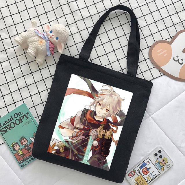 Женская сумка с героями мультфильмов Genshin Impact, сумка-шопер Y2K, повседневная модная женская сумка на плечо, японская холщовая сумка в стиле Харадзюку, большая вместительная сумка