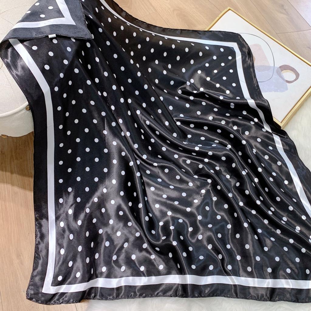 Квадратный шарф с принтом в горошек для женщин, шелковая шаль, шейный платок, женские повязки для волос, повязки на голову, повязка на голову, атласный хиджаб, бандана