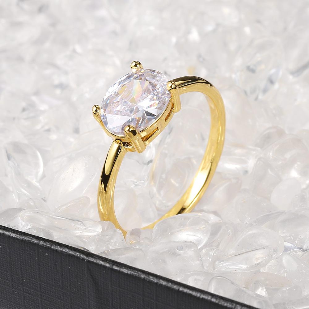 ZHOUYANG Wedding Ring For Women Simple Classic Oval Candy Stone Zircon Light Gold Color Engagement Gift Fashion Jewelry R865