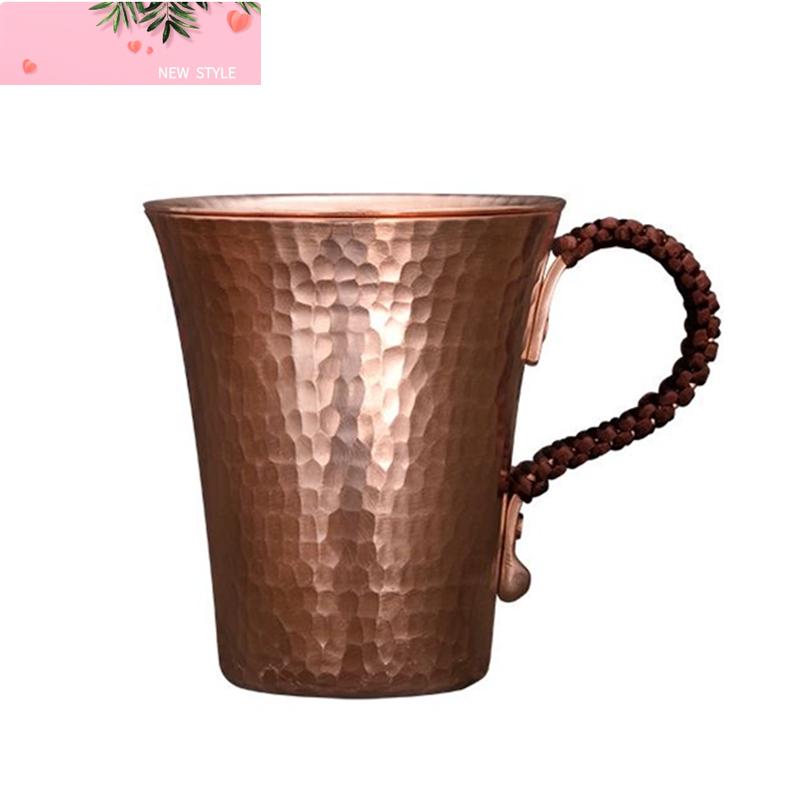 Pure Copper Beer Coffee Cup And Cover Disc Milk Mug Retro Handcrafted Weave Handle 350ml Drinking Cups Drinkware Couple Gifts