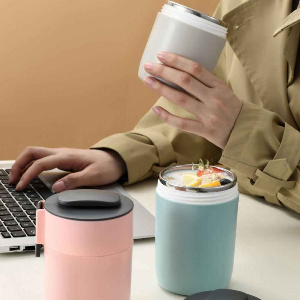 with Spoon Insulated Breakfast Cup Double Layer Thermal Food Container Insulated Soup Cup Winter