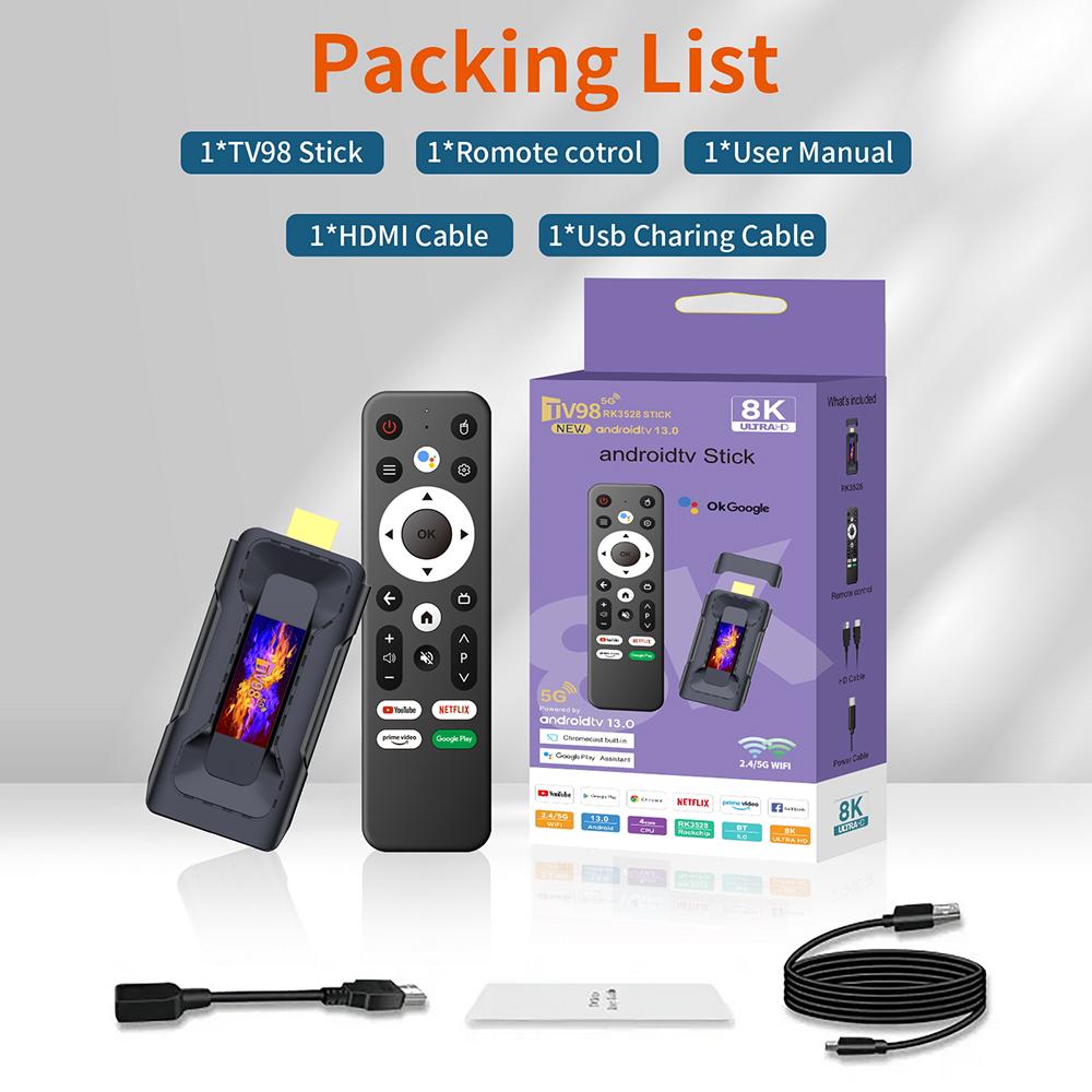 ТВ-приставка Ultra HD TV98 Android 13,0 8K Wi-Fi 6 2,4G/5G Mini Smart TV Stick Bluetooth 5,0 Сетевой медиаплеер телеприставка 2 ГБ 16 ГБ