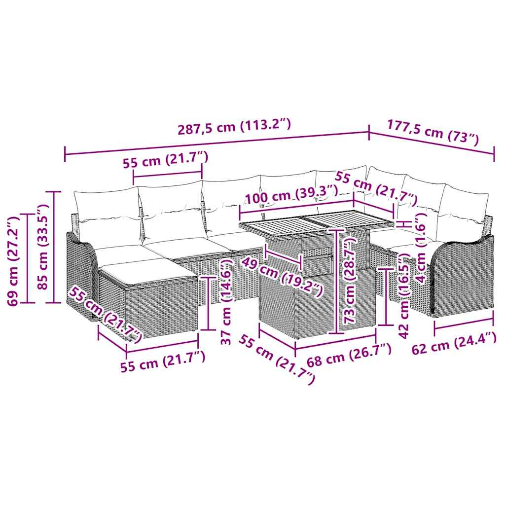 Garden Sofa Set with Storage 9 pcs Black Poly Rattan