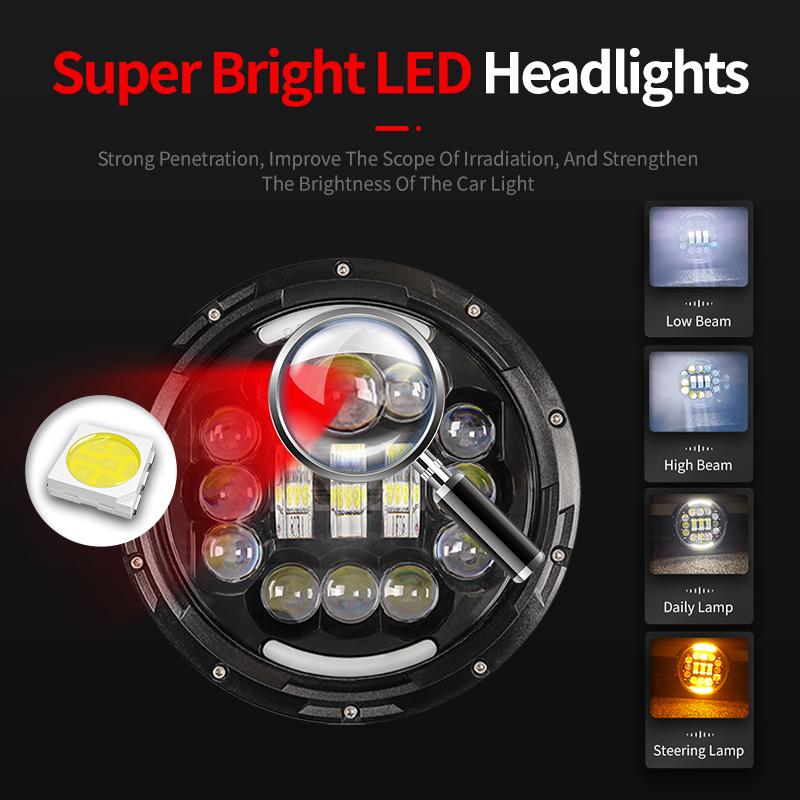 7" Inch Motorcycle LED Headlight Hi/Lo Beam Assemblies Lamp Projector 7 Inch Off Road Round Auxiliary Headlight