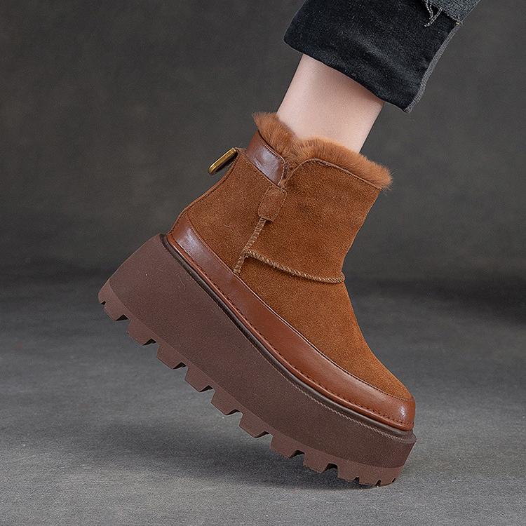 Johnature Зимние ботинки на толстой подошве с плюшевой теплой боковой молнией, универсальная однотонная женская обувь в стиле ретро